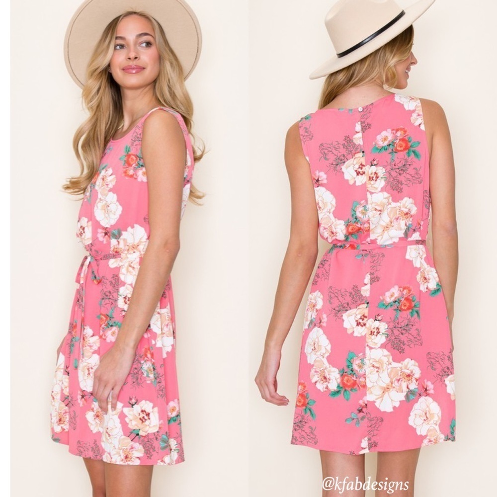 LAST 2! Fully Lined Gorgeous Floral Self Tie Spring Dress - Picture 4 of 6